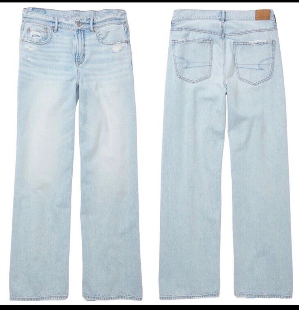 American Eagle Low rise Baggy Wide Leg Skater Jean 18 Light Denim Distress 42x32